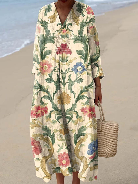 Women's Retro Floral Artwork Print Dress