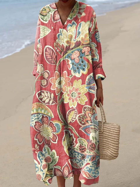Women's Retro Floral Artwork Print Dress