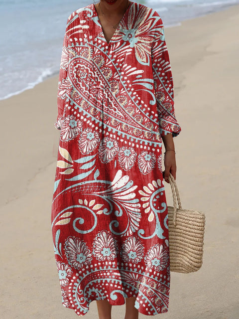 Women's Retro Ethnic Artistic Floral Print Dress