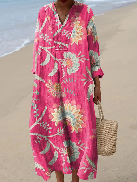 Women's Retro Floral Artwork Print Dress