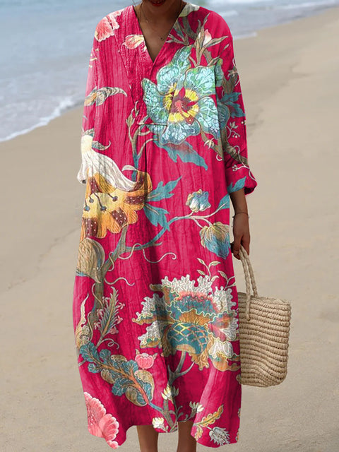 Women's Retro Floral Artwork Print Dress