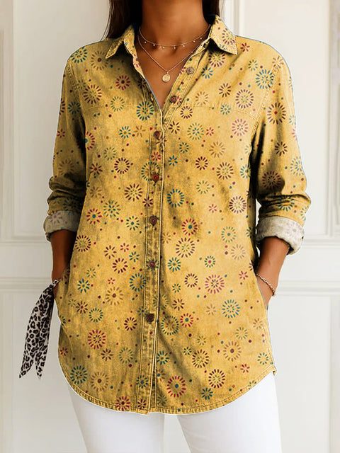 Women's Retro Art Creative Geometry Print Casual Cotton Shirt