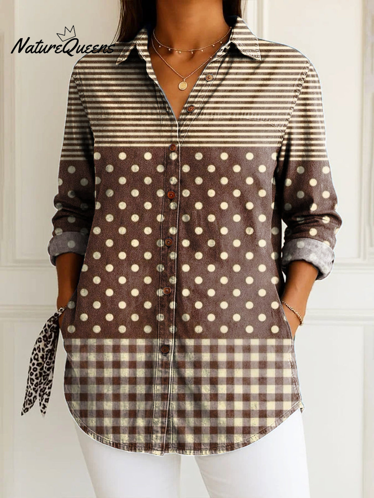 Women's Retro Artistic Geometric Lines Print Casual Cotton Shirt