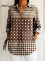 Women's Retro Artistic Geometric Lines Print Casual Cotton Shirt