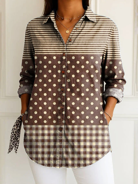 Women's Retro Artistic Geometric Lines Print Casual Cotton Shirt