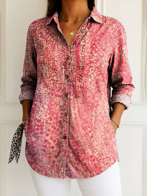 Women's Retro Art Abstract Pattern Print Casual Cotton Shirt