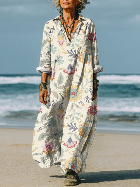 Women's Retro Artistic Flowers Print Dress