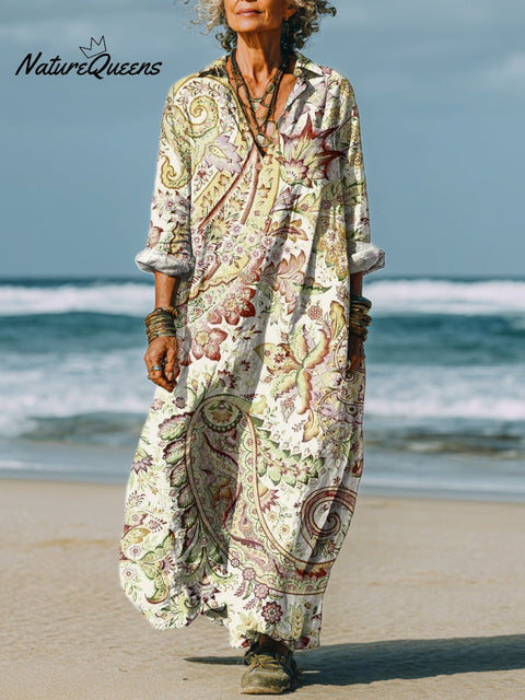 Women's Ethnic Retro Floral Art Print Dress