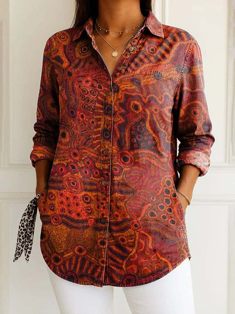 Women's Retro Ethnic Art Patterns Print Casual Cotton Shirt