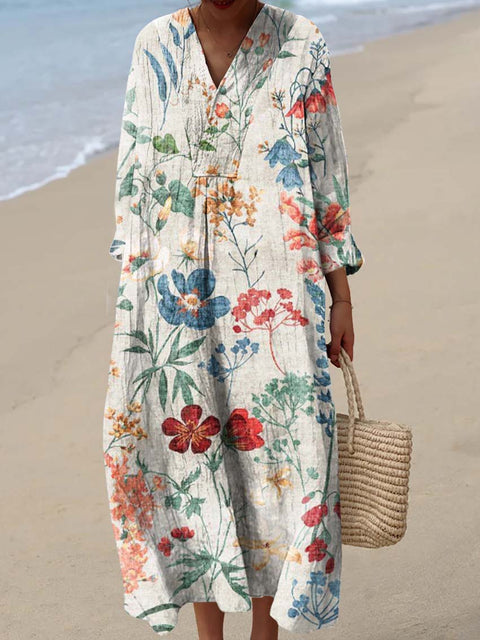 Women's Retro Artistic Flowers Art Print Dress