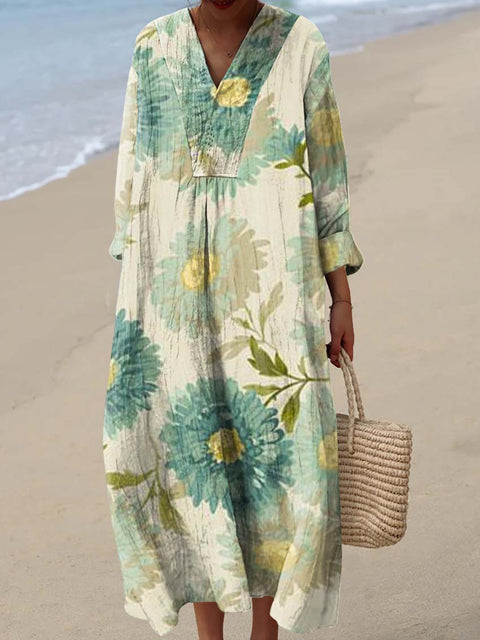 Women's Retro Artistic Flowers Art Print Dress