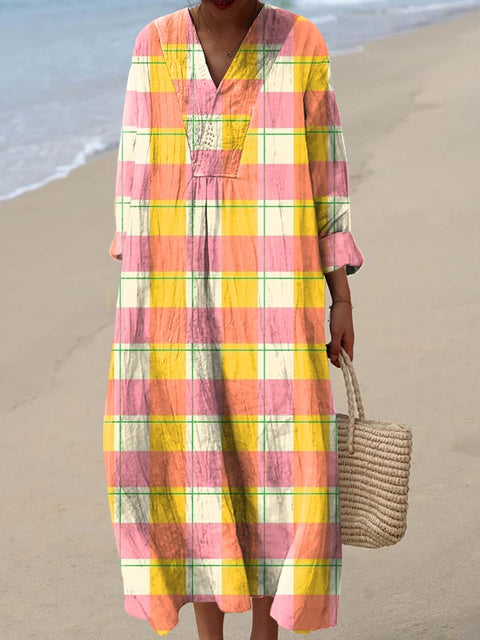 Women's Colourful Artistic Grid Lines Art Print Dress
