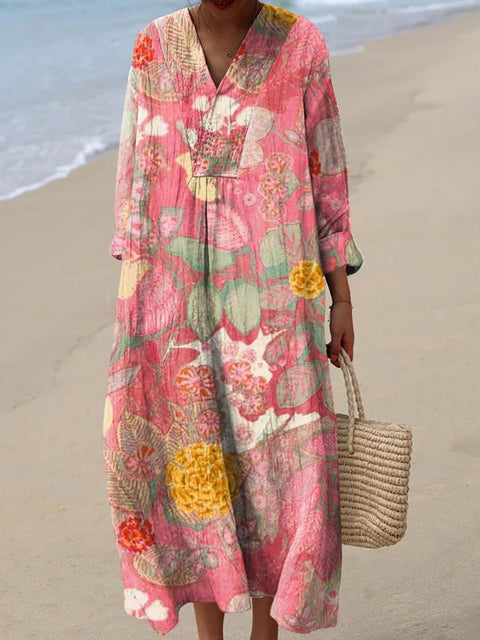 Women's Retro Art Flowers Print Dress