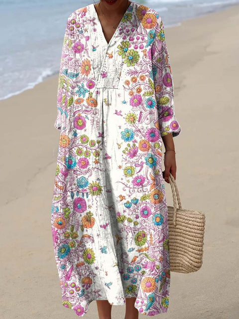 Women's Retro Artistic Flowers Print Dress
