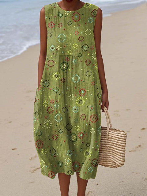 Women's Wonderful Star Print Sleeveless Cotton Pocket Wrap Dress