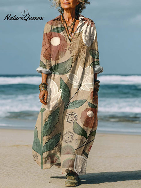 Women's Retro Artistic Flowers Art Print Dress
