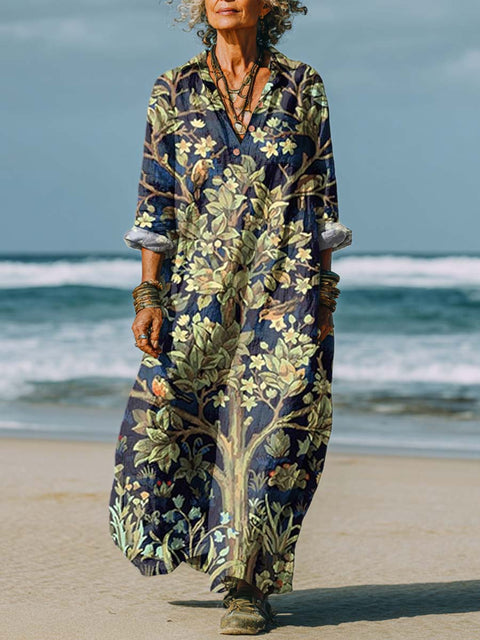 Women's Retro Art Leaves Art Print Dress