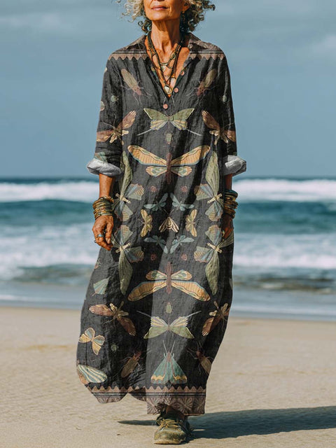 Women's Retro Art Butterfly Art Print Dress