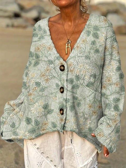 Women's Retro Artistic Flowers Casual Pullover Sweater