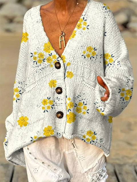 Women's Creative Artistic Flowers Casual Pullover Sweater
