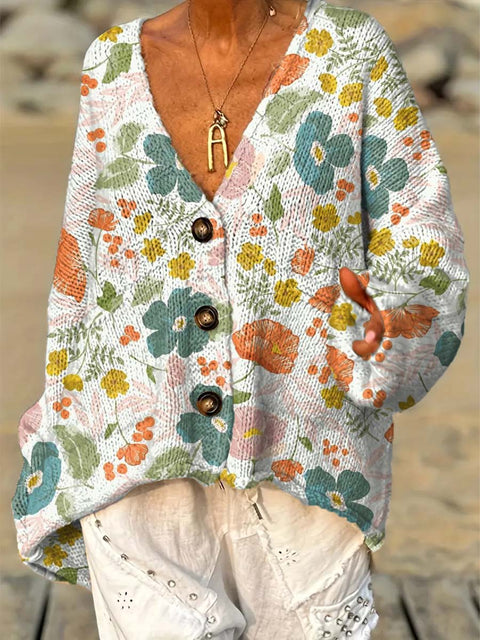 Women's Creative Artistic Flowers Casual Pullover Sweater