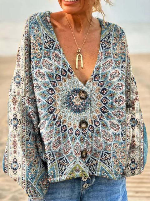 Women's Retro Ethnic Art Patterns Casual Pullover Sweater