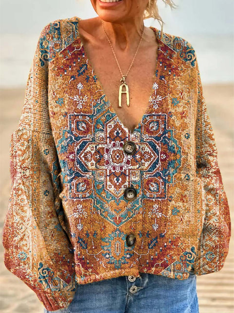 Women's Retro Ethnic Art Patterns Casual Pullover Sweater