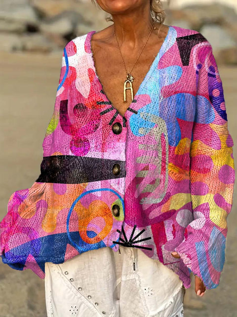 Women's Colourful Artistic Abstract Geometry Casual Pullover Sweater