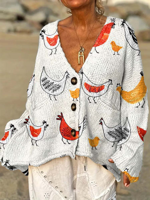 Women's Abstract Art Fun Little Chick Casual Pullover Sweater