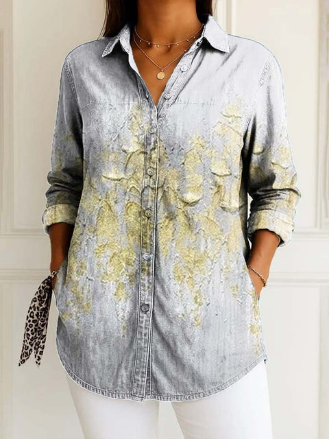 Women's Retro Abstract Art Print Casual Cotton Shirt