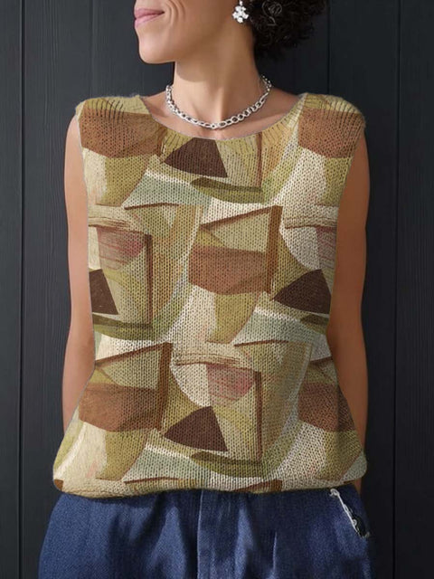 Women's Retro Geometric Art Print Casual Summer Knitting Top