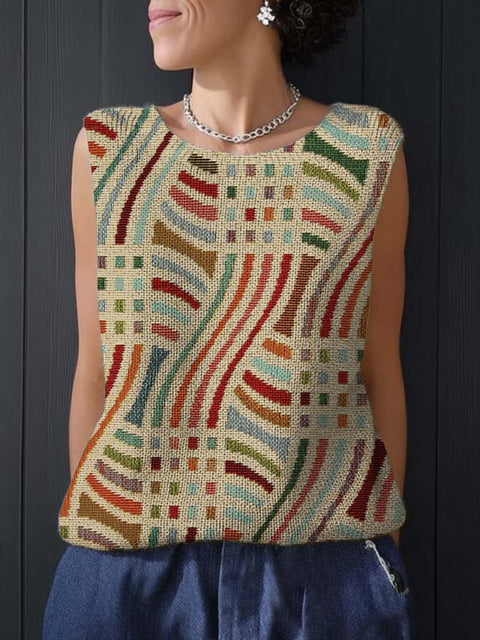 Women's Abstract Art Lines Geometry Print Casual Summer Knitting Top
