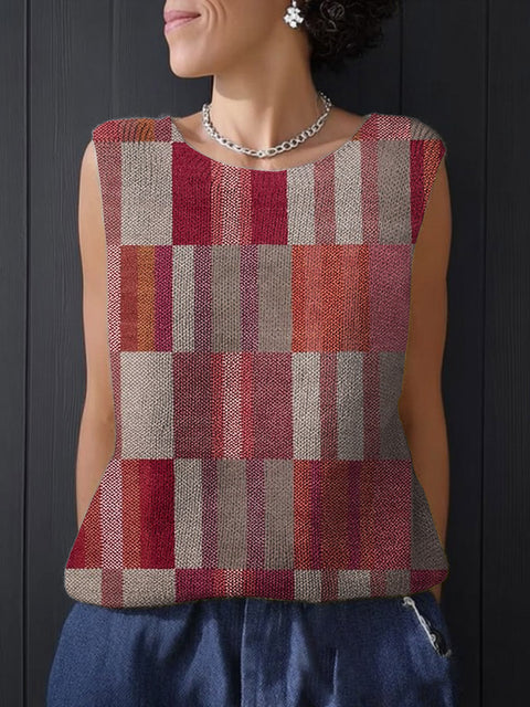 Women's Retro Art Geometric Patterns Print Casual Summer Knitting Top