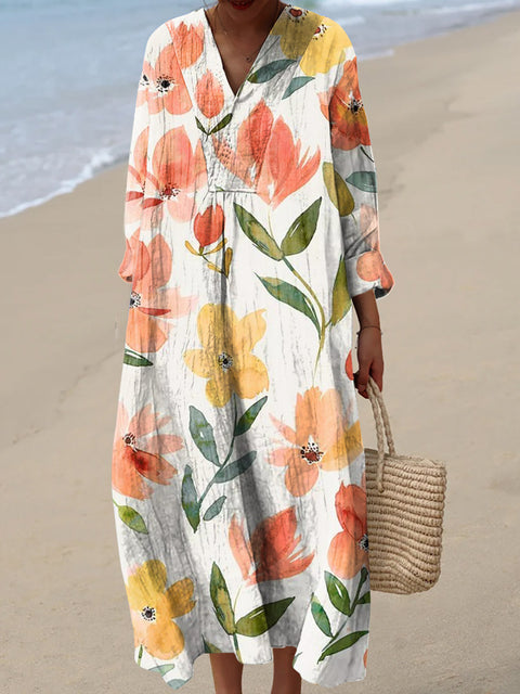 Women's Artistic Watercolour Flowers Print Dress