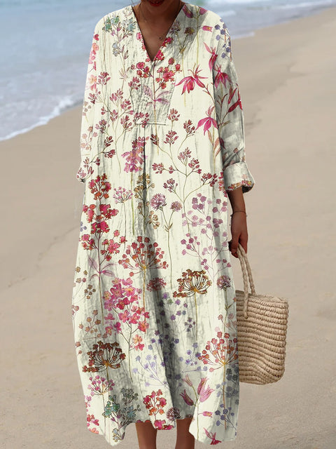 Women's Retro Artistic Flowers Creative Artistic Flowers Art Print Dress