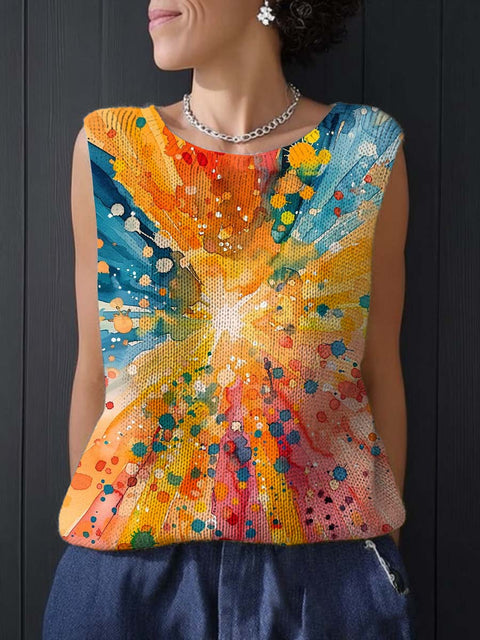Women's Artistic Abstract Colour Patterns Print Casual Summer Knitting Top