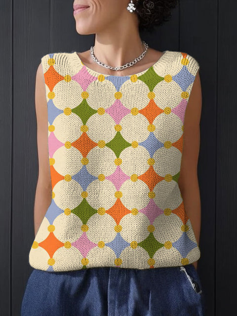 Women's Colourful Artistic Geometry Print Casual Summer Knitting Top
