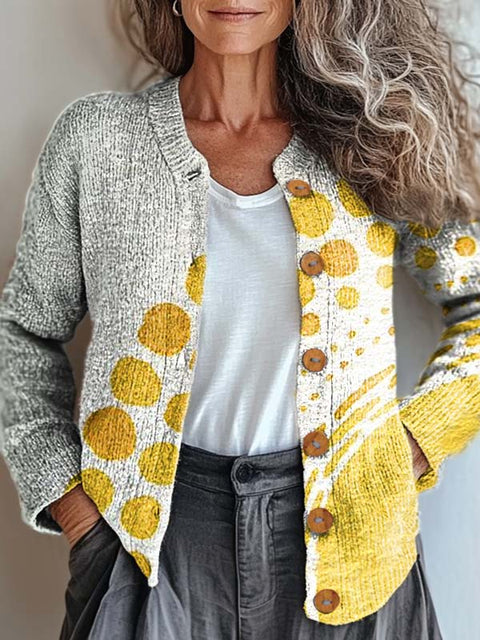 Women's Artistic Creative Geometry Print Buttoned Cardigan Sweater