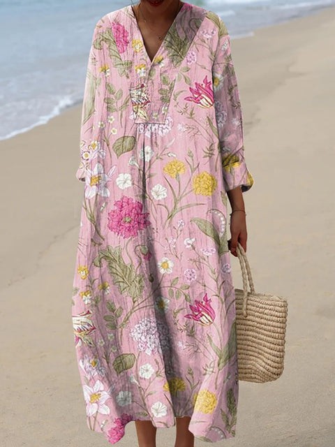 Women's Retro Artistic Flowers Print Dress