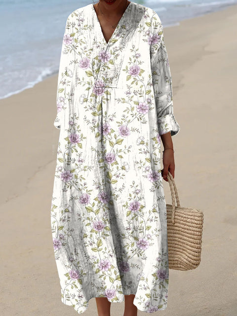 Women's Retro Artistic Flowers Print Dress
