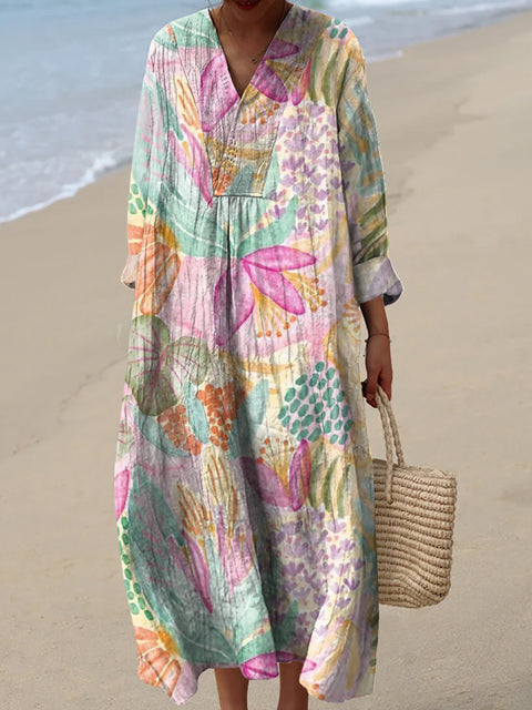Women's Colourful Flower Pattern  Art Print Dress
