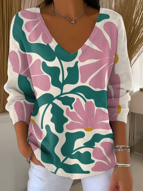 Women's Flowers And Plants Pattern Pullover Sweater