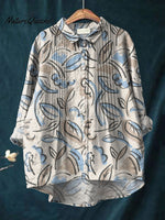 Women's Flower Print Casual Cotton And Linen Ruffle Shirt