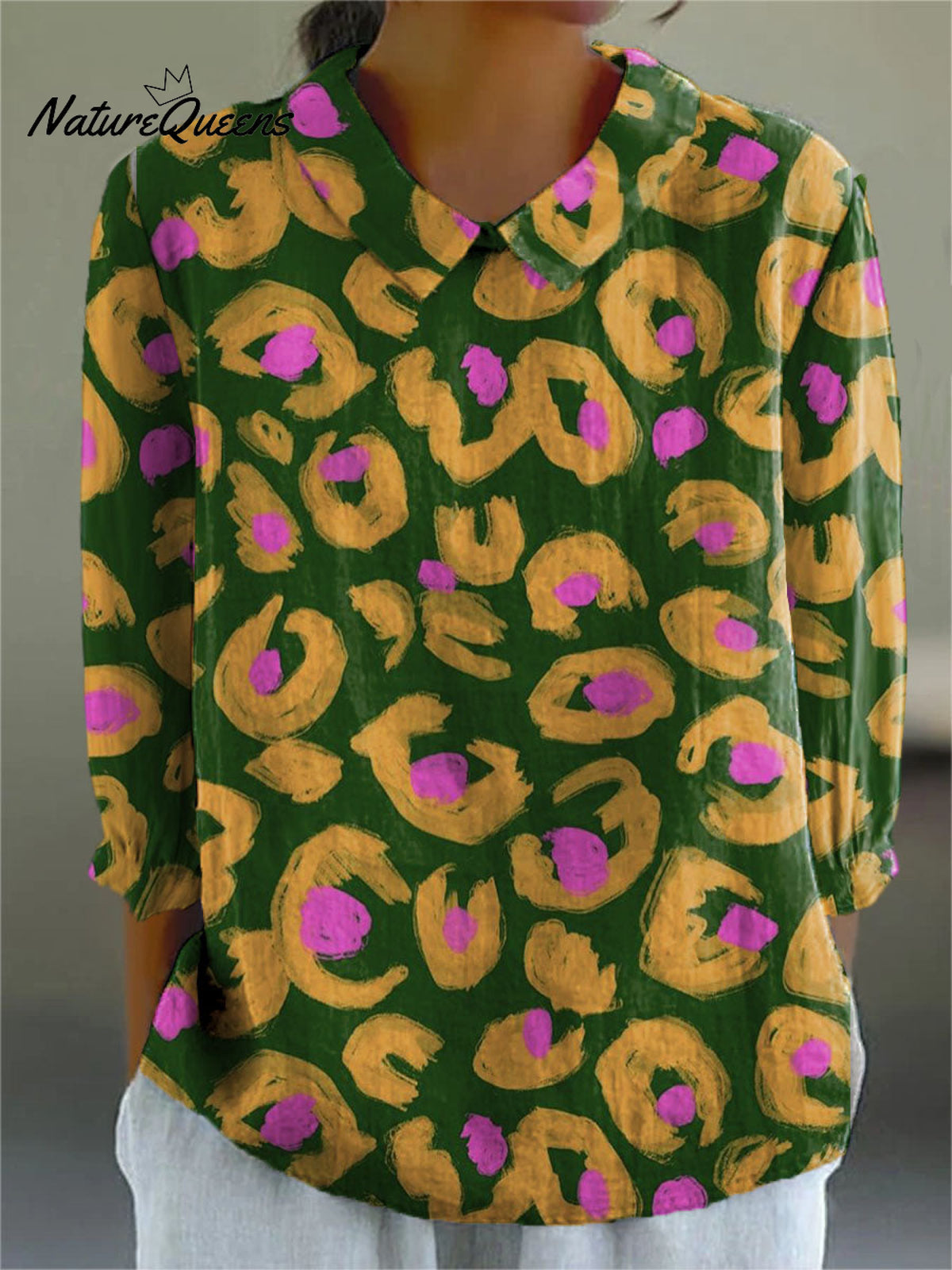 Women's Irregular Polka Dots Print Casual Cotton And Linen 3/4 Sleeve Shirt