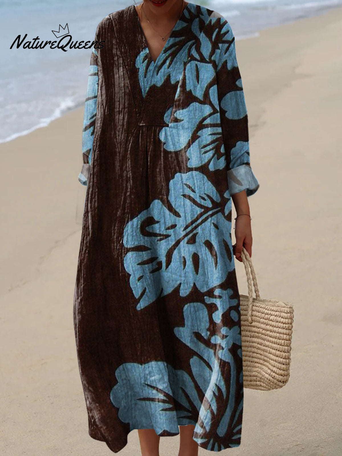 Women's Blue Leaf Print Dress