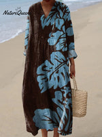 Women's Blue Leaf Print Dress