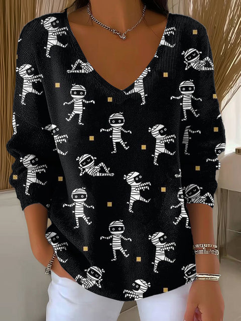 Women's Mummy Print Casual Pullover Sweater
