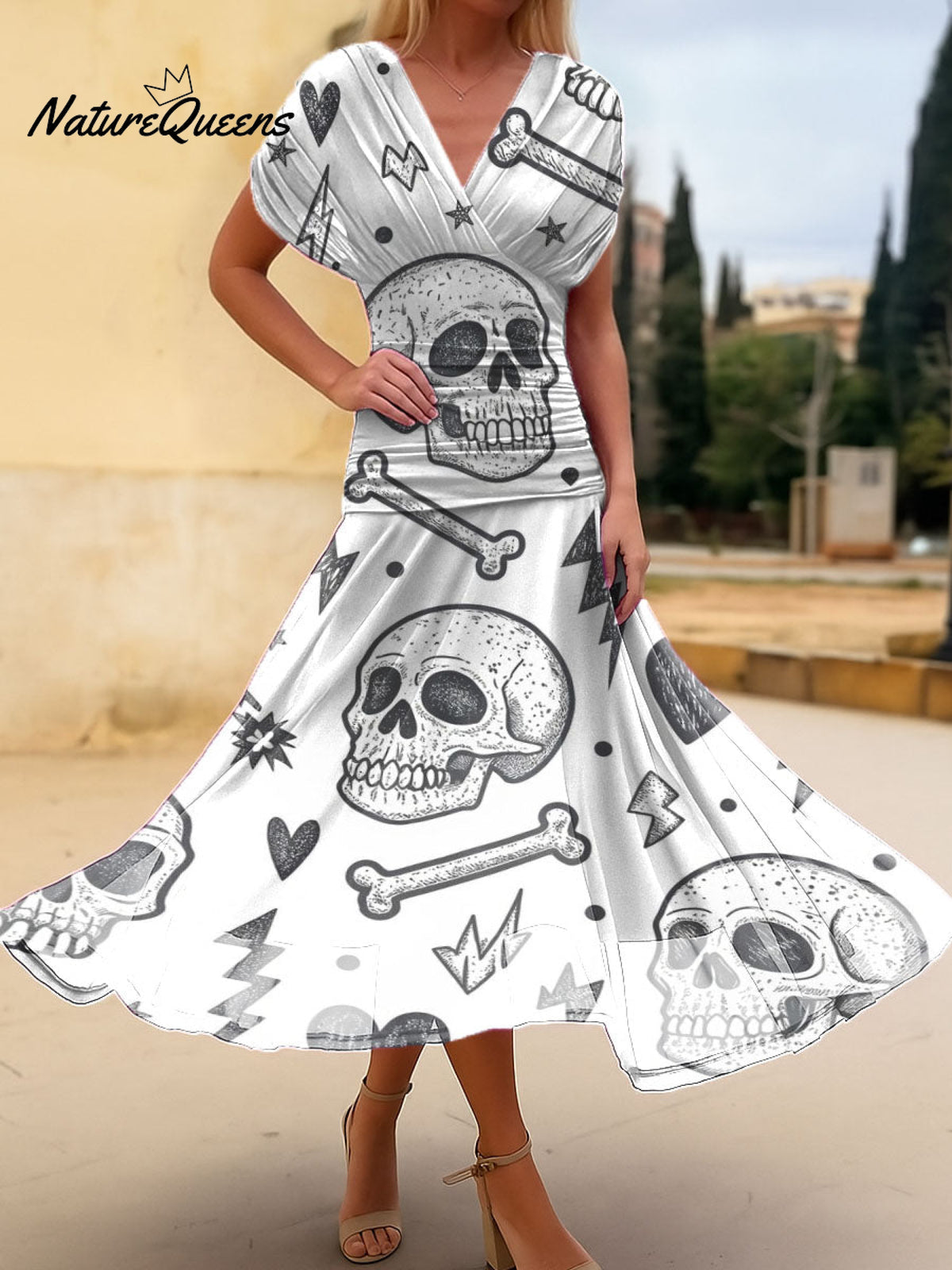Women's Skull Print Cotton Dress