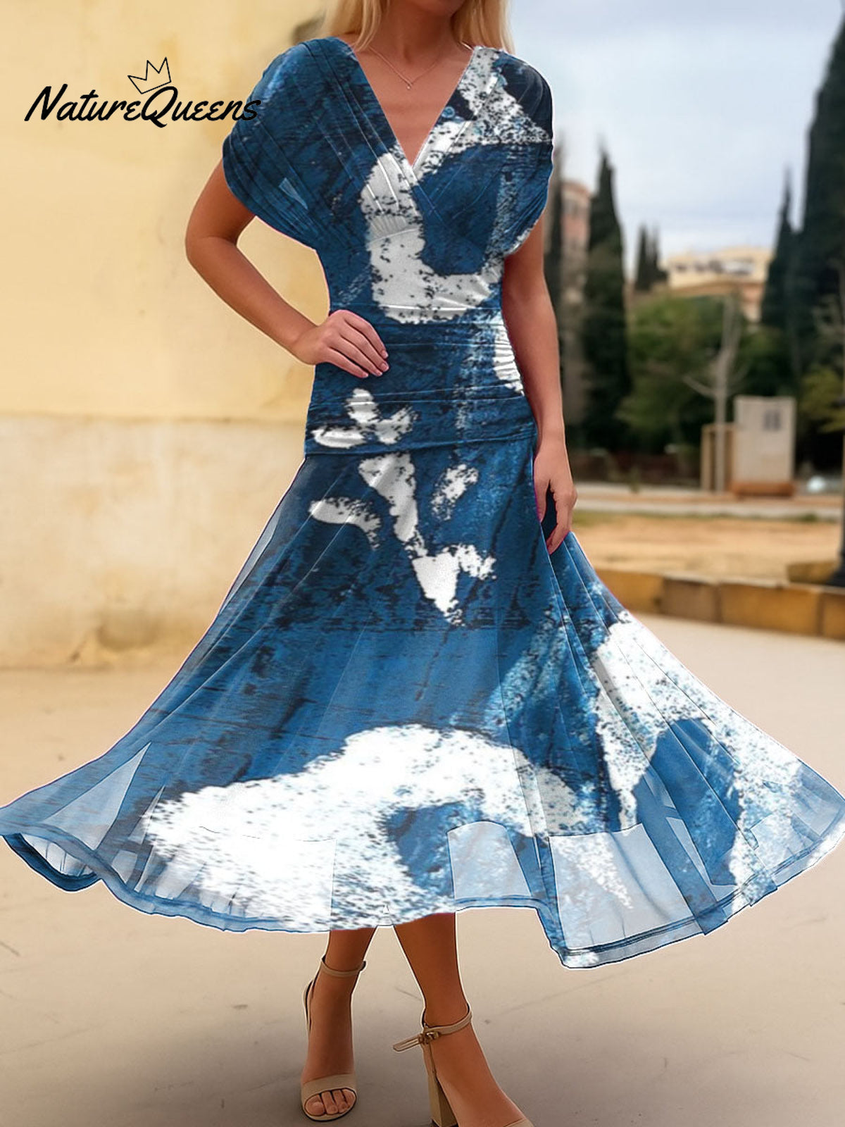 Women's Blue Print Cotton Dress