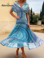 Women's Blue Repeat Circle Print Cotton Dress